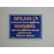 Brake Reservoir Girling Warning Label 504105 L